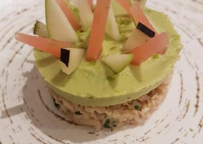 crabe, avocat, pomme verte