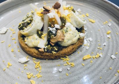 Textures d'oeuf, pesto noix de cajou